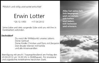 Anzeige von Erwin Lotter von MGO