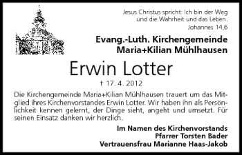 Anzeige von Erwin Lotter von MGO