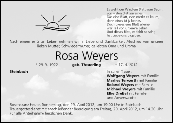 Anzeige von Rosa Weyers von MGO