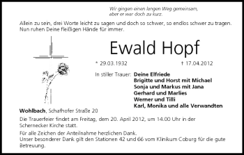 Anzeige von Ewald Hopf von MGO