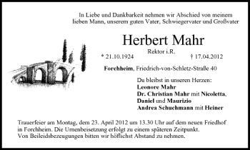 Anzeige von Herbert Mahr von MGO