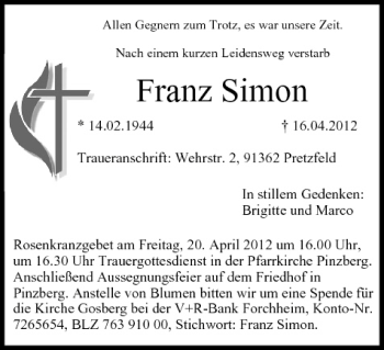 Anzeige von Franz Simon von MGO