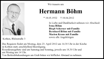 Anzeige von Hermann Böhm von MGO