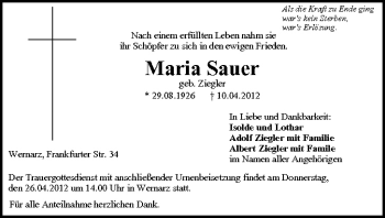 Anzeige von Maria Sauer von MGO