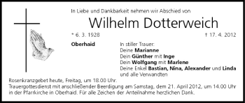 Anzeige von Wilhelm Dotterweich von MGO