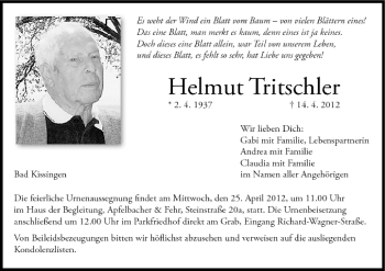 Anzeige von Helmut Tritschler von MGO