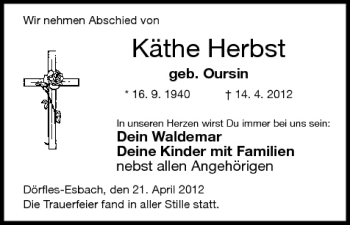 Anzeige von Käthe Herbst von MGO