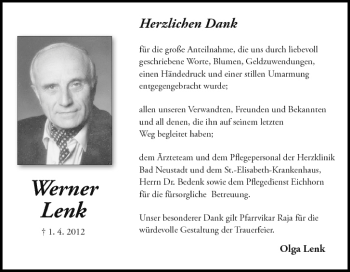 Anzeige von Werner Lenk von MGO