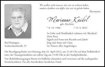 Anzeige von Marianne Kaidel von MGO