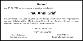 Anzeige von Anni Gräf von MGO