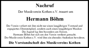 Anzeige von Hermann Böhm von MGO