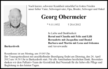 Anzeige von Georg Obermeier von MGO