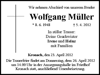 Anzeige von Wolfgang Müller von MGO