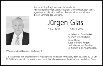 Anzeige von Jürgen Glas von MGO