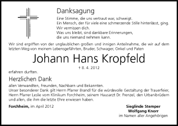 Anzeige von Johann Hans Kropfeld von MGO