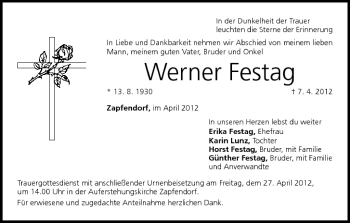 Anzeige von Werner Festag von MGO