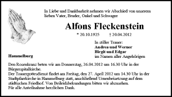 Anzeige von Alfons Fleckenstein von MGO