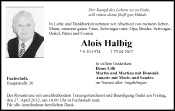 Anzeige von Alois Halbig von MGO