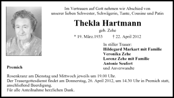 Anzeige von Thekla Hartmann von MGO