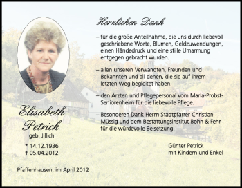 Anzeige von Elisabeth Petrick von MGO