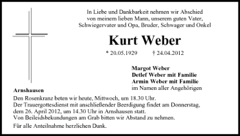 Anzeige von Kurt Weber von MGO
