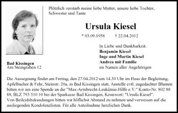 Anzeige von Ursula Kiesel von MGO