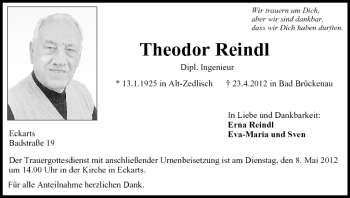 Anzeige von Theodor Reindl von MGO