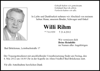 Anzeige von Willi Rihm von MGO