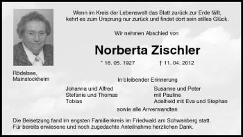 Anzeige von Norberta Zischler von MGO