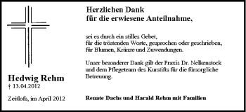Anzeige von Hedwig Rehm von MGO