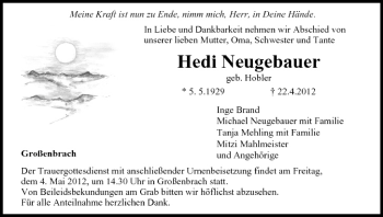 Anzeige von Hedi Neugebauer von MGO