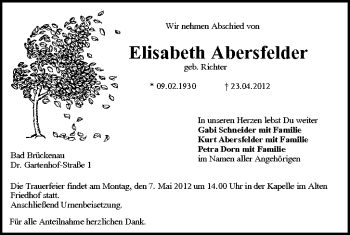 Anzeige von Elisabeth Abersfelder von MGO