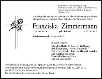 Anzeige von Franziska Zimmermann von MGO