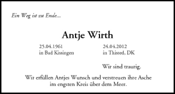Anzeige von Antje Wirth von MGO