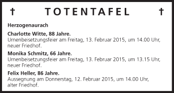 Anzeige von Totentafel vom 10.03.2015 von MGO