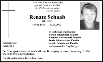 Anzeige von Renate Schaab von MGO