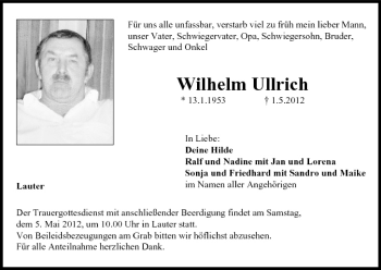 Anzeige von Wilhelm Ullrich von MGO