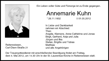 Anzeige von Annemarie Kuhn von MGO