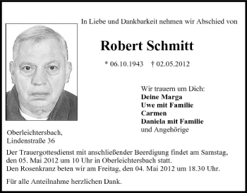 Anzeige von Robert Schmitt von MGO
