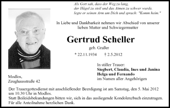 Anzeige von Gertrud Scheller von MGO