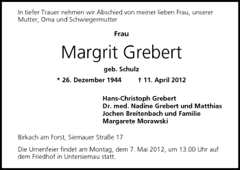 Anzeige von Margrit Grebert von MGO