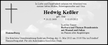 Anzeige von Hedwig Keßler von MGO