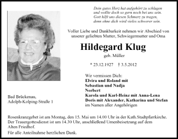 Anzeige von Hildegard Klug von MGO