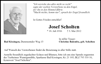 Anzeige von Josef Scholten von MGO