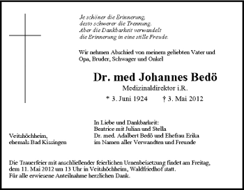 Anzeige von Johannes Bedö von MGO