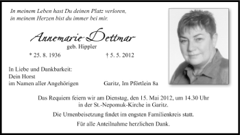 Anzeige von Annemarie Dettmar von MGO