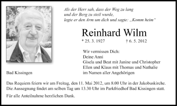 Anzeige von Reinhard Wilm von MGO