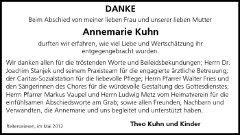 Anzeige von Annemarie Kuhn von MGO