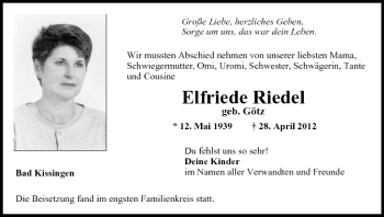 Anzeige von Elfriede Riedel von MGO