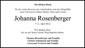 Anzeige von Johanna Rosenberger von MGO